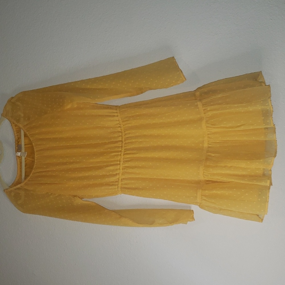 H&M Divided yellow peasant dress, sheer long sleeved. Size 4